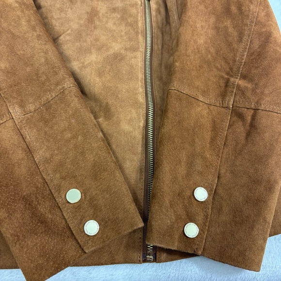 Isaac Mizrahi Leather Suede Motorcycle Moto Jacket Brown Gold Size 12 - Picture 6 of 13